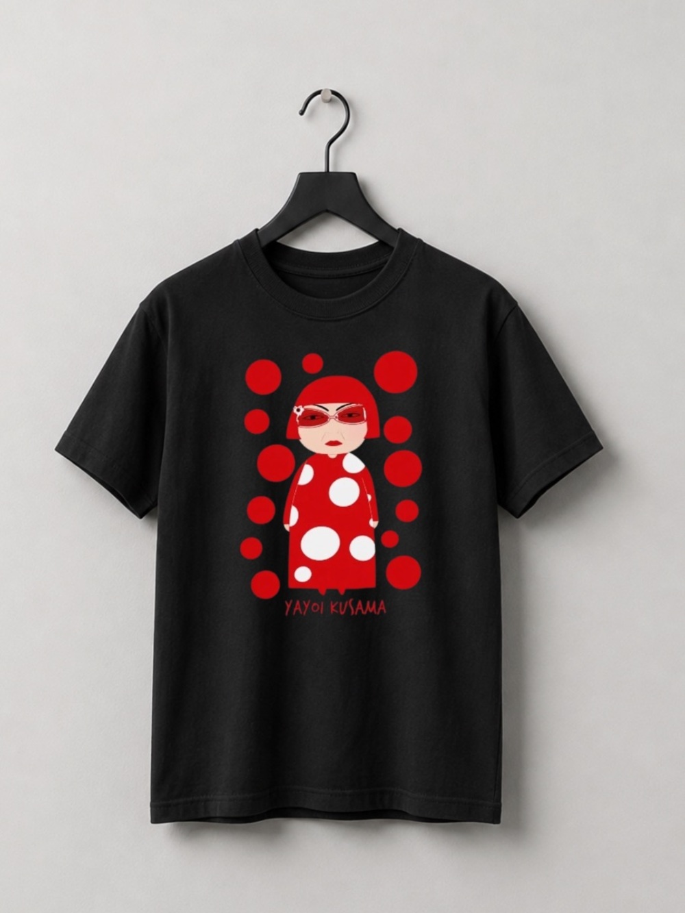 Black Tee with Red and White Polka-Dot Character Graphic